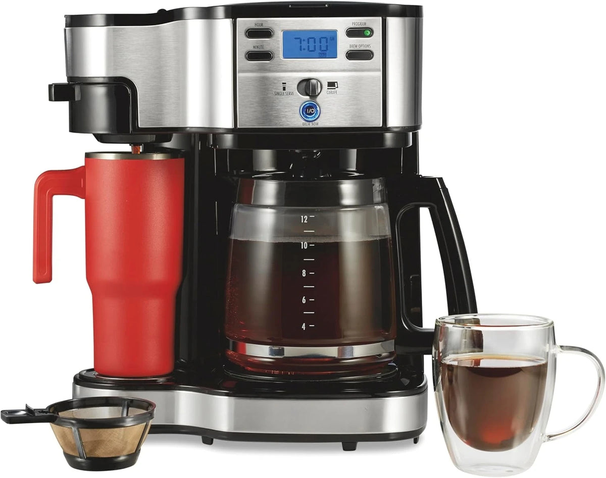 2-Way 12 Cup Programmable Drip Coffee Maker & Single Serve Machine, Gl ...