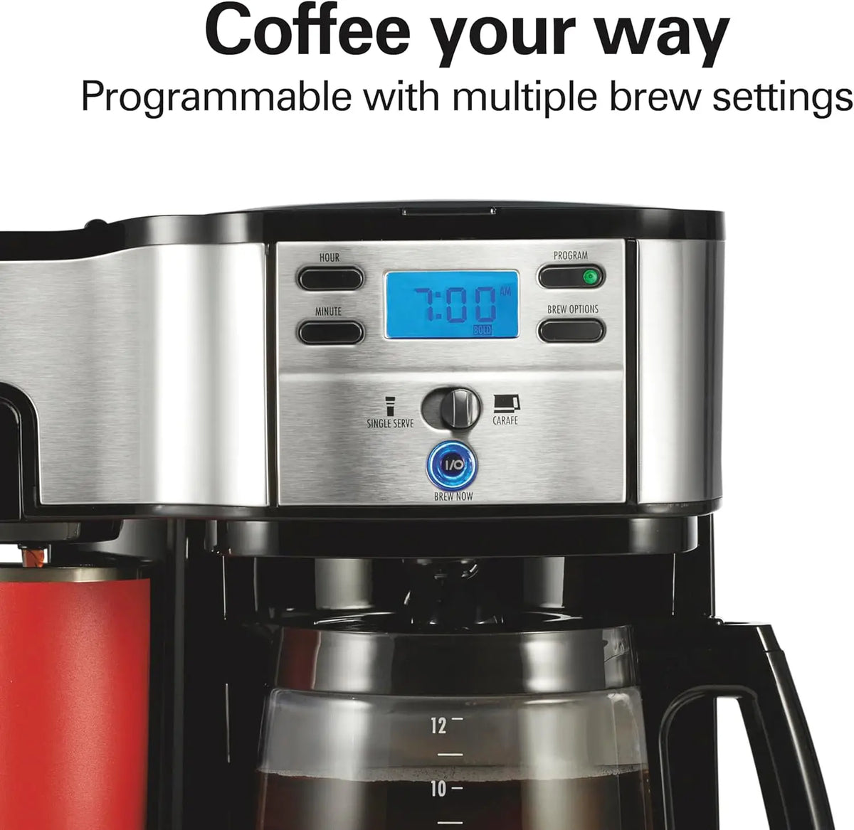 2-Way 12 Cup Programmable Drip Coffee Maker & Single Serve Machine, Gl ...